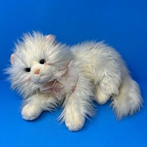 Ty Classic Cat Kit Plush 12 inch White 2006 Retired Long Hair Floral Bow Kitty